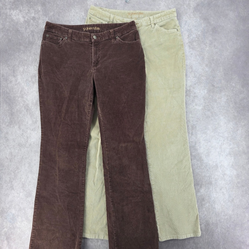 St Johns Bay Womens Boot Cut Corduroy Pants Brown Tan Straight Leg Size 8